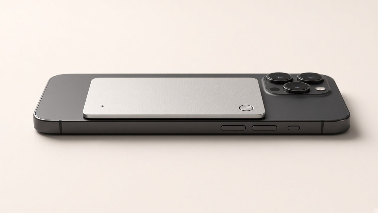 Side profile: the Sottile Card sits lower than the phone camera bump (concept render)